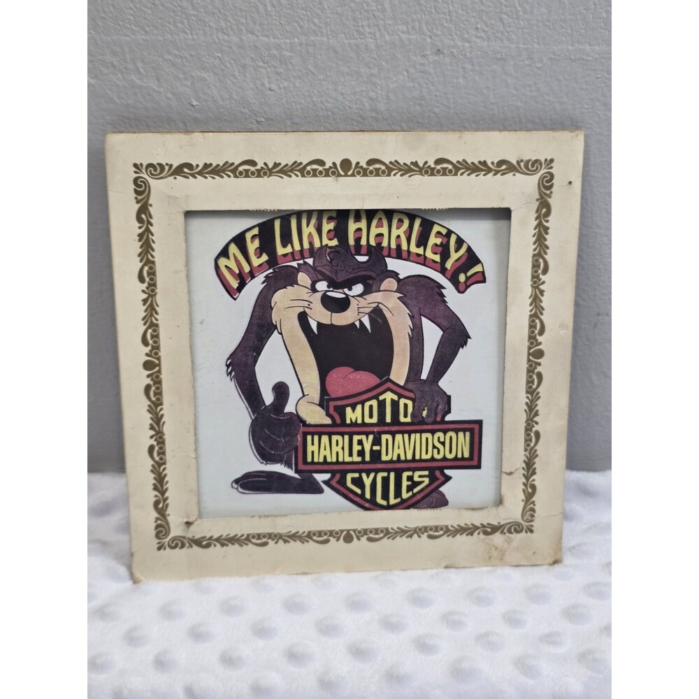 Taz Tasmanian Devil 1990's Harley Davidson Motorcycles Carnival Fair Glass Prize